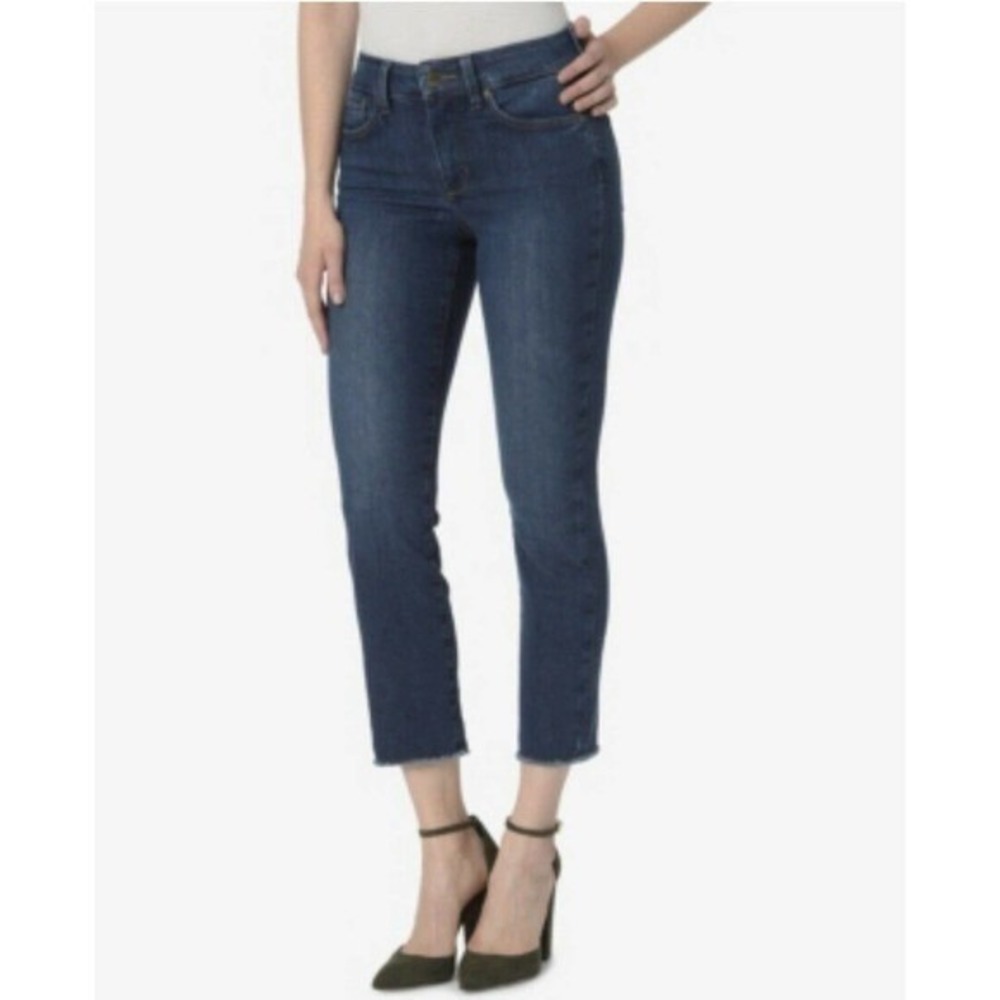 NYDJ Jeans Dayla Released Frayed Hem Wide Cuff Capri Dark Indigo 16 Stretch Crop